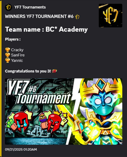 sixth tournament winner